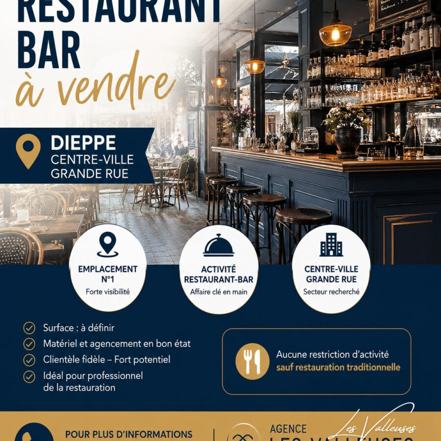 A Vendre Fonds de Commerce Restaurant rue Piétonne Dieppe 60 m²
